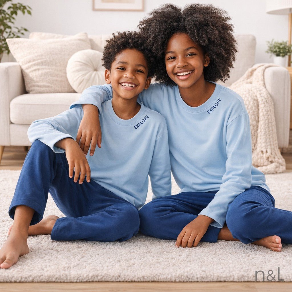Premium Cotton Loungewear -Dark and Light blue