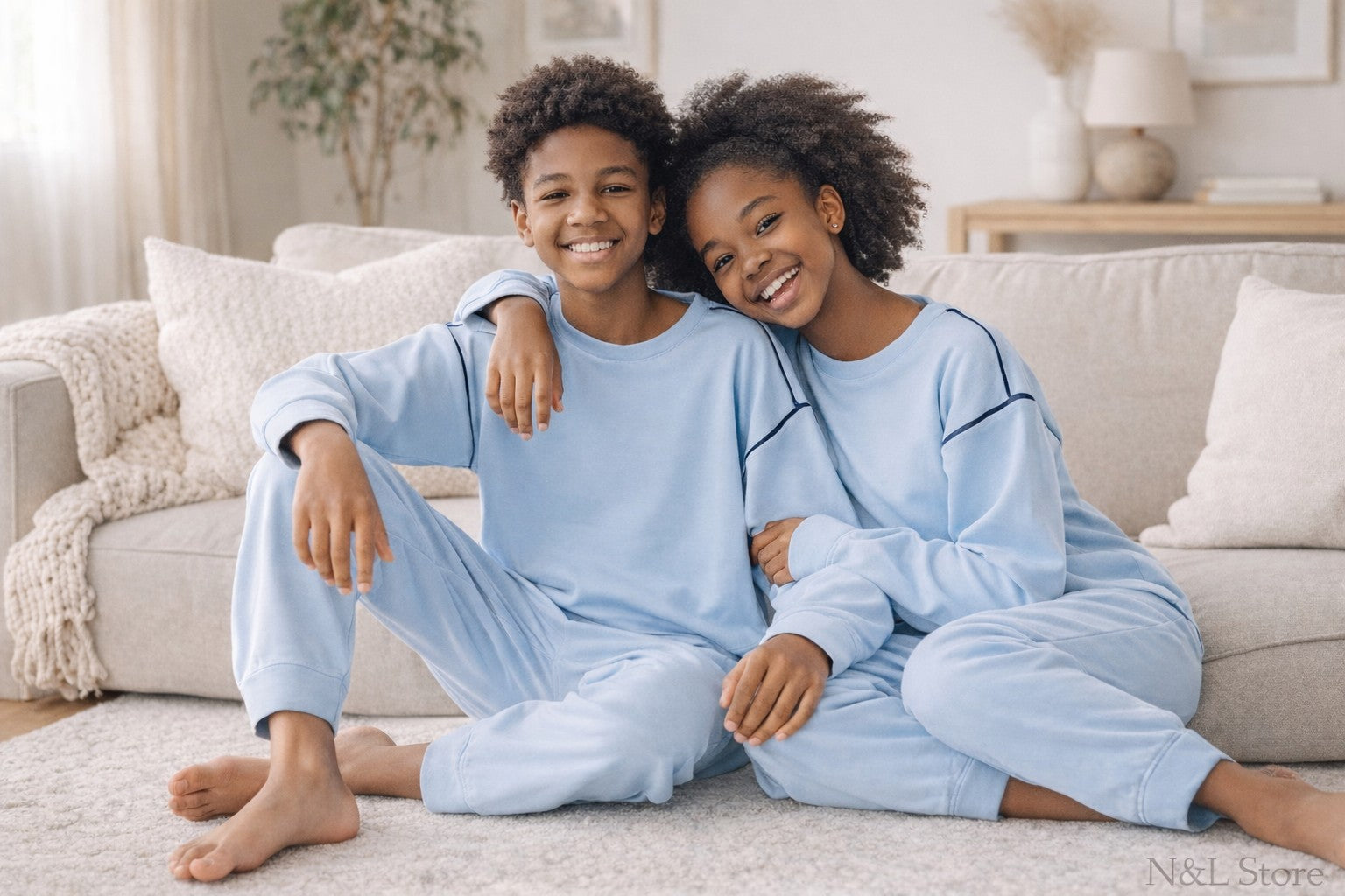 Premium Cotton Loungewear -  Light Blue