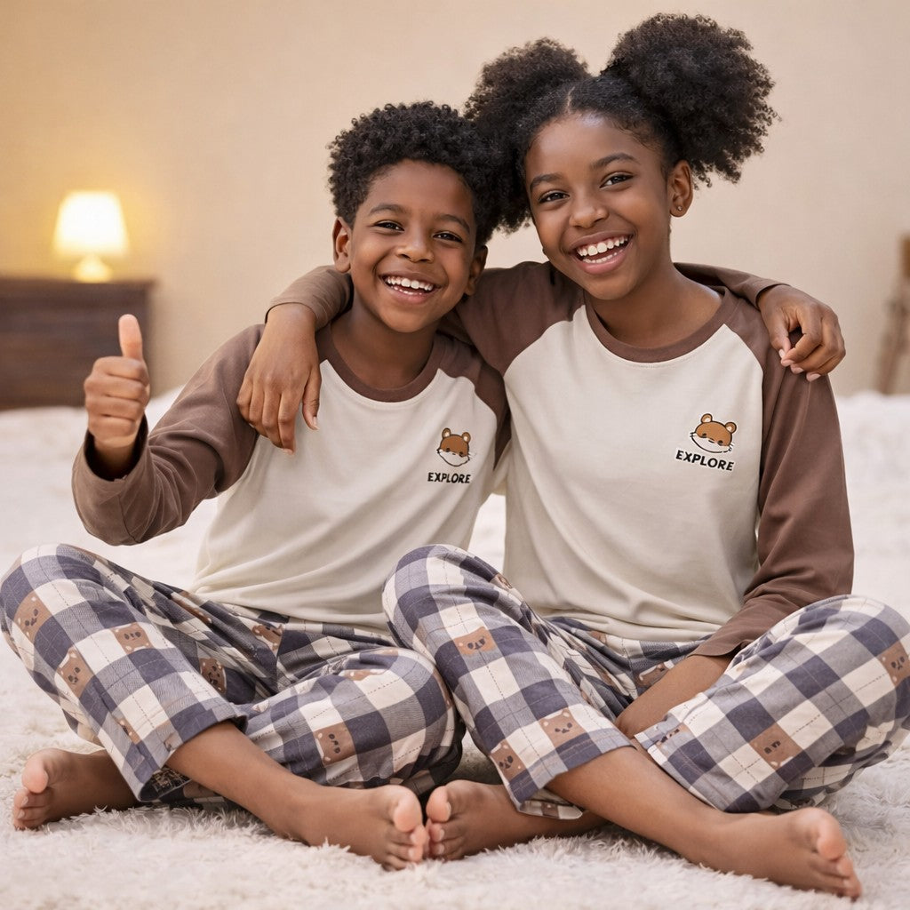 Premium Cotton Loungewear - Checked Cocoa